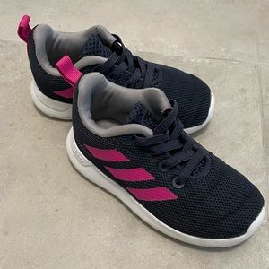 Adidas toddler sneakers in navy blue and pink. Size 7.